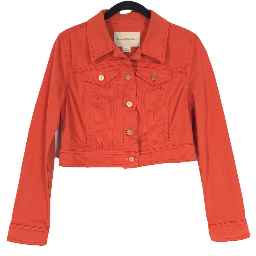 Anthropologie Pilcro And The Letterpress Cropped Denim Jacket Orange XS Jean